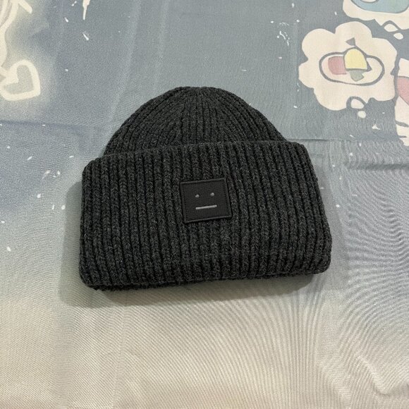 Acne Studios Grey Ribbed Beanie - Picture 1 of 6